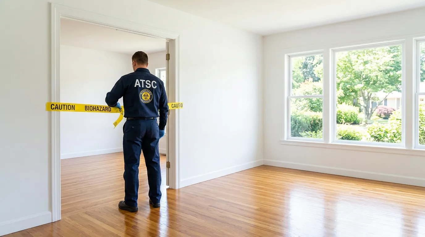 Certified biohazard cleanup crew performing Trauma Scene Cleanup in Old Bethpage